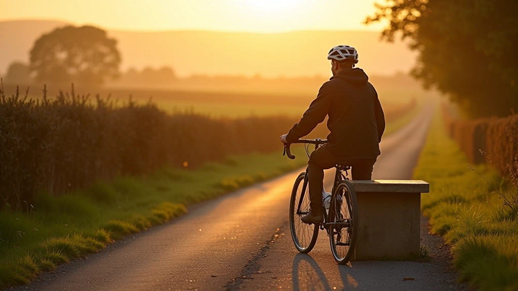Cyclist taking a rest on the roadside enjoying the peaceful cycling environment