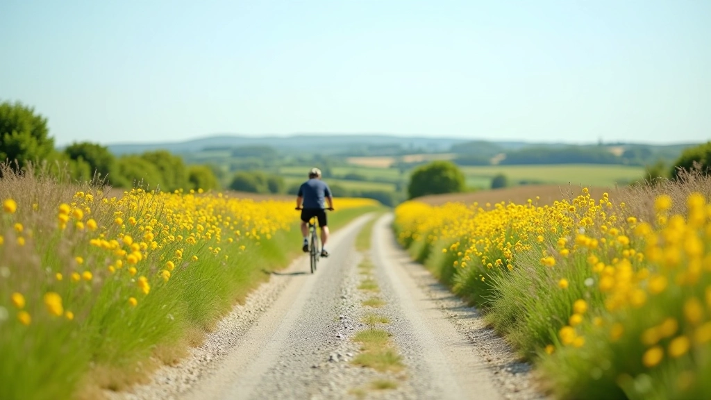 Peaceful gravel cycling path through quiet countryside with trees and natural landscape